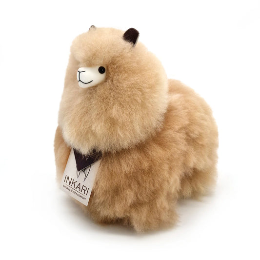 Sandstone INKARI Natural alpaca stuffed animal — small 23 cm size, soft fluffy alpaca wool