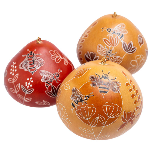 Gourd Ornament | Bees & Wild Flowers - Natural Gift
