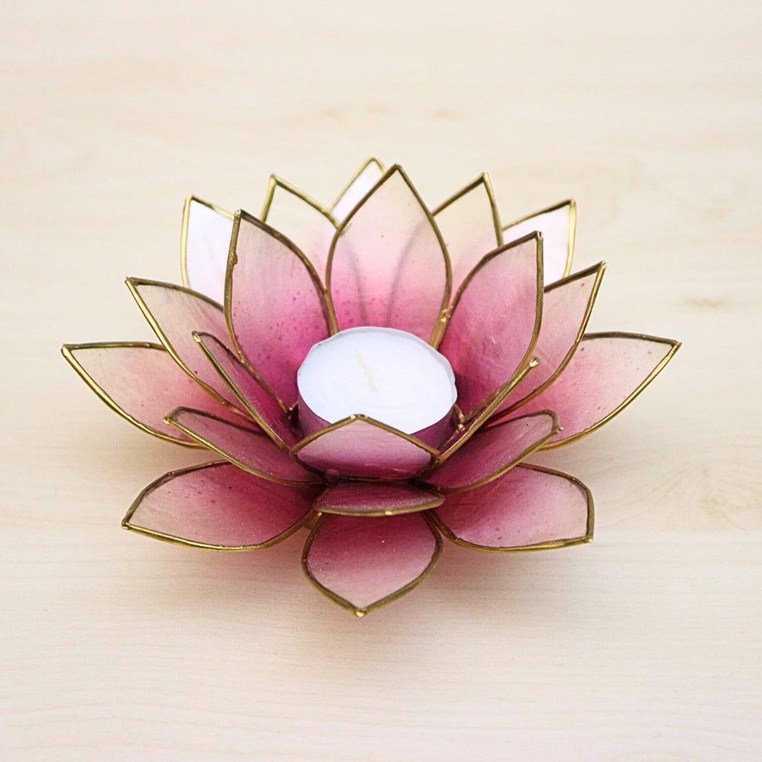 Capiz Tealight Candle Holder | Lotus - Pink/Natural-RAUHA Crafts-RAUHA Crafts