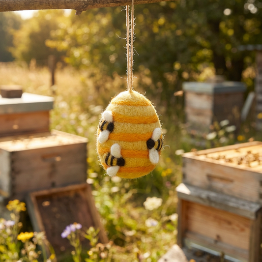Felt Busy Beehive Hanging Decoration - handmade felt decoration - 100% wool by Felt So Good