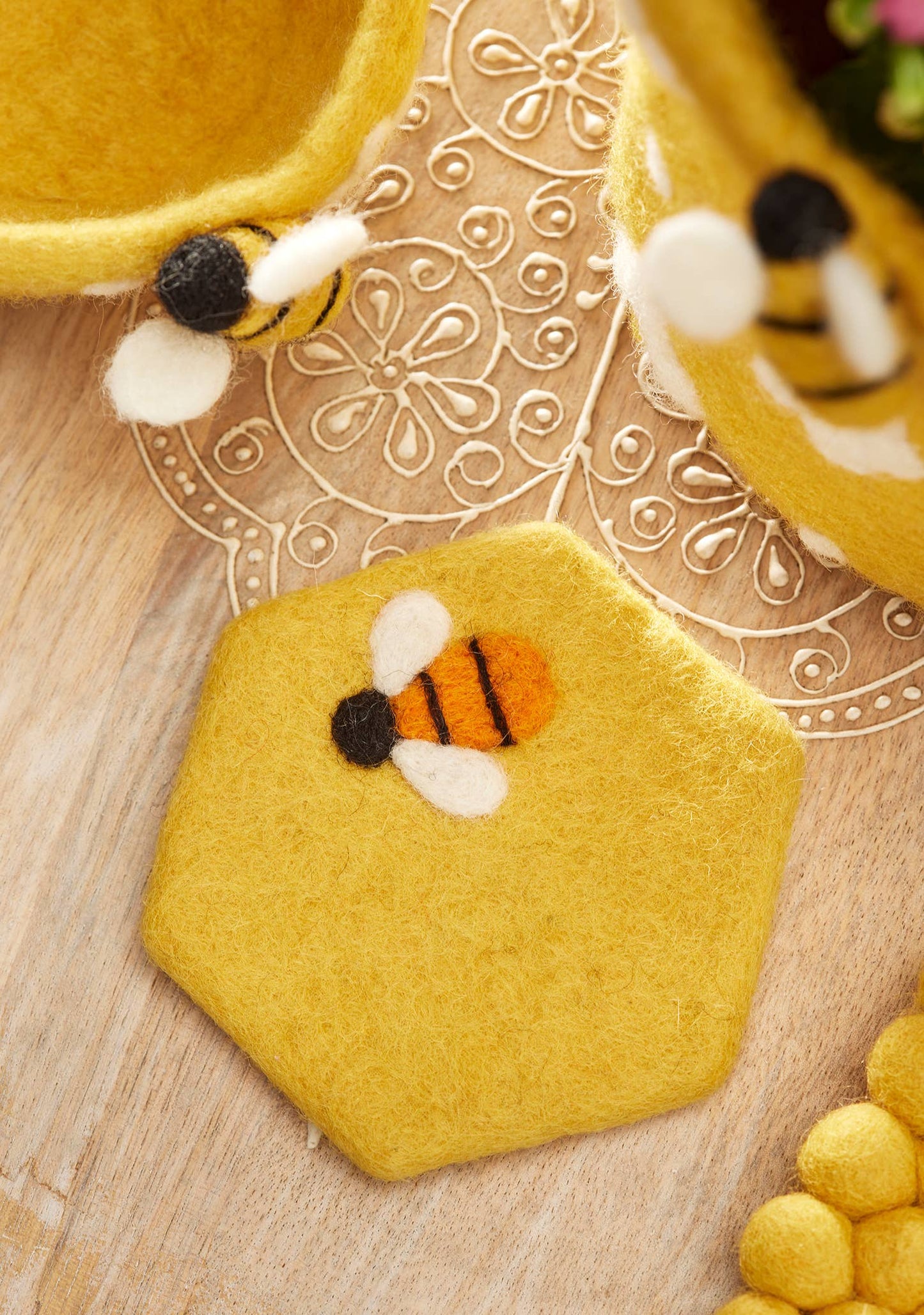 Felt Bee Hexagon Coaster
