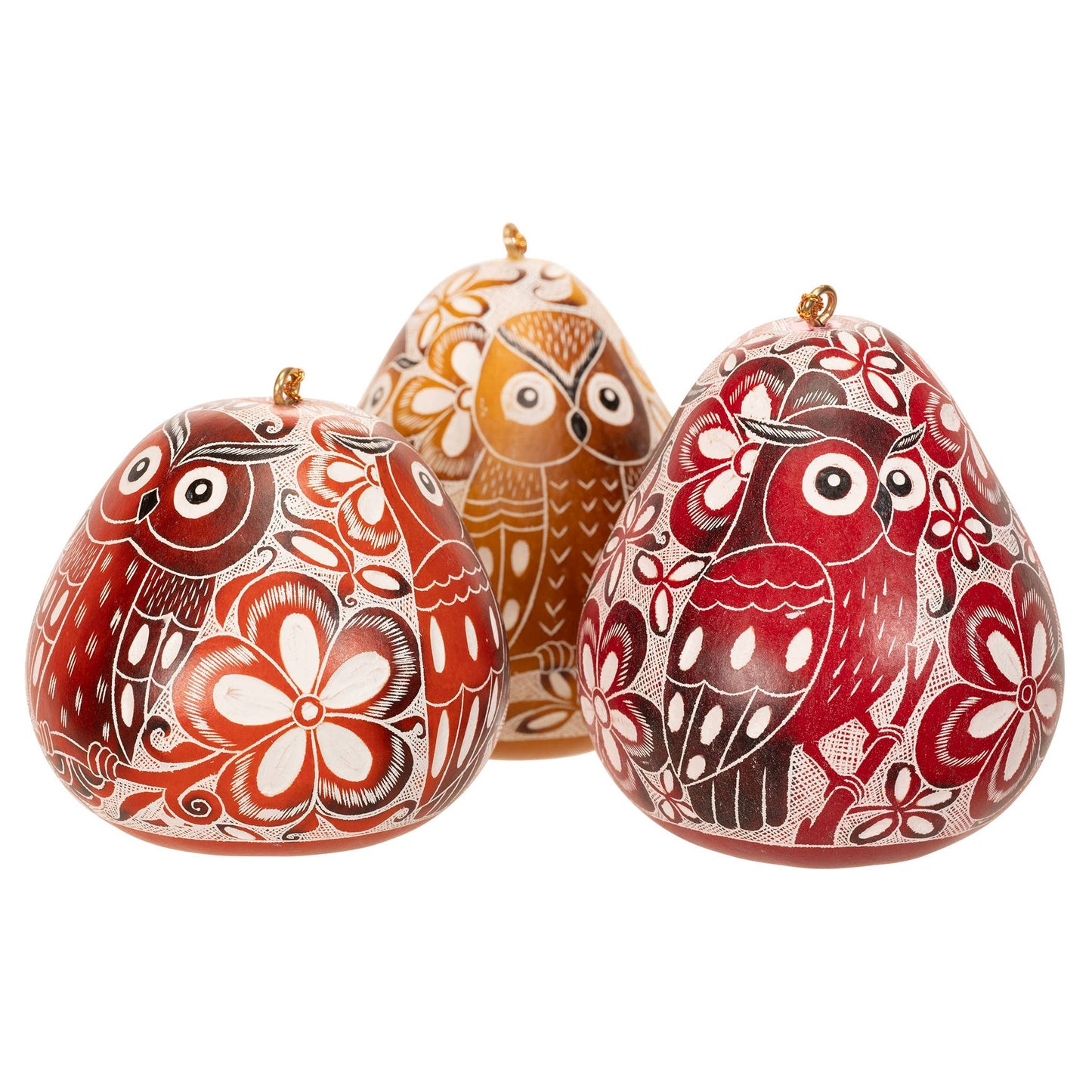 Gourd Ornament | Owl Trio Laced Bird