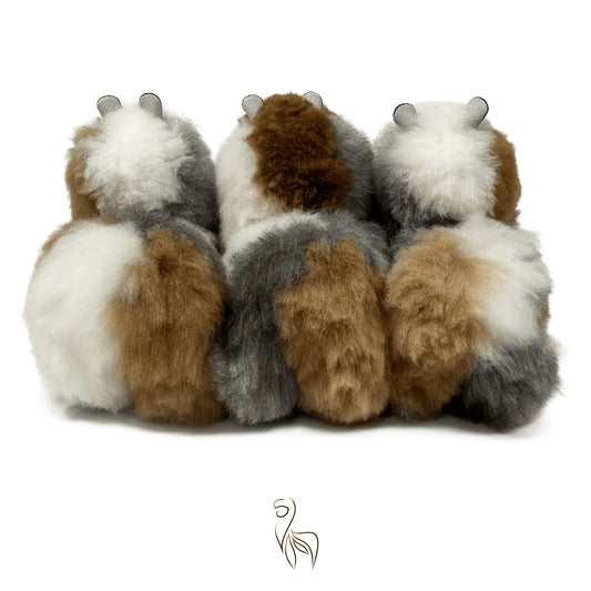 Light Grey Calico INKARI Limited Edition alpaca stuffed animal — medium 32 cm size, handcrafted in Peru