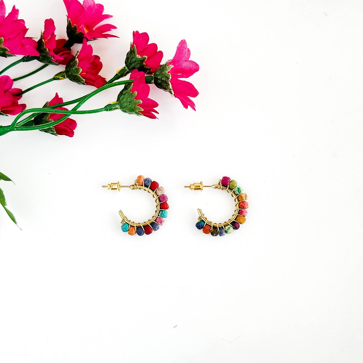 Handmade Kantha Milieu Mini Hoops by WorldFinds