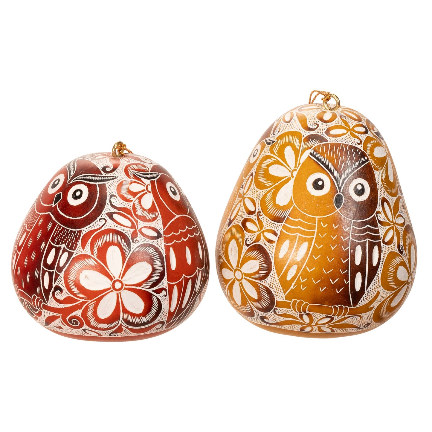 Gourd Ornament | Owl Trio Laced Bird