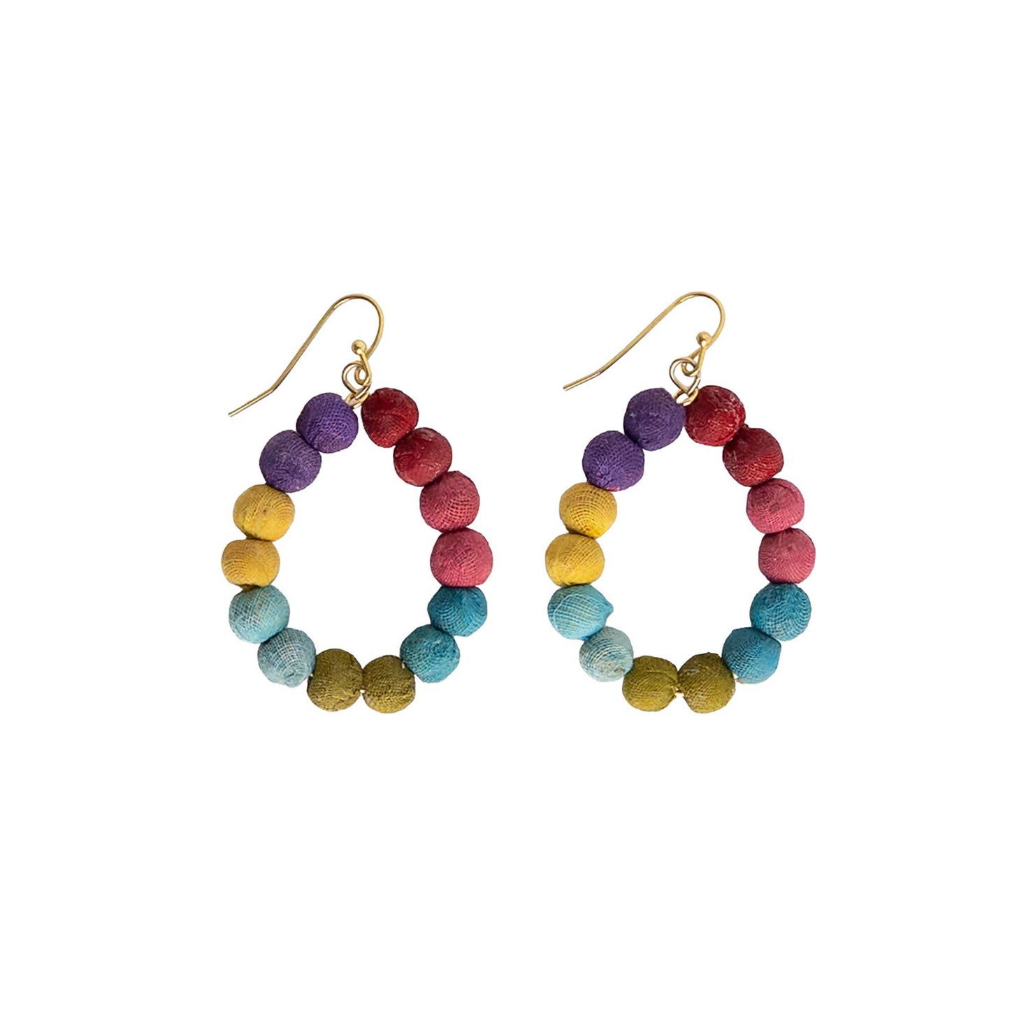 Colorblock Kantha Teardrop Earrings - Brights