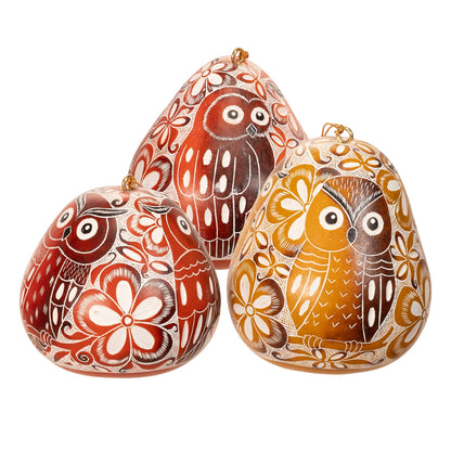 Gourd Ornament | Owl Trio Laced Bird