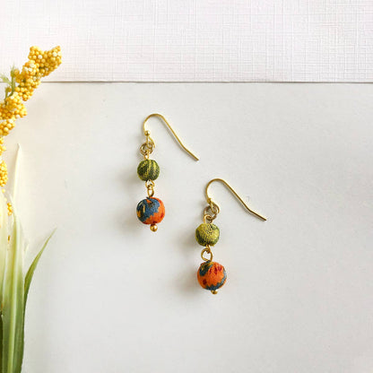 Handmade Kantha Double Drop Earrings by WorldFinds