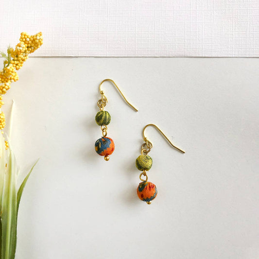 Handmade Kantha Double Drop Earrings by WorldFinds