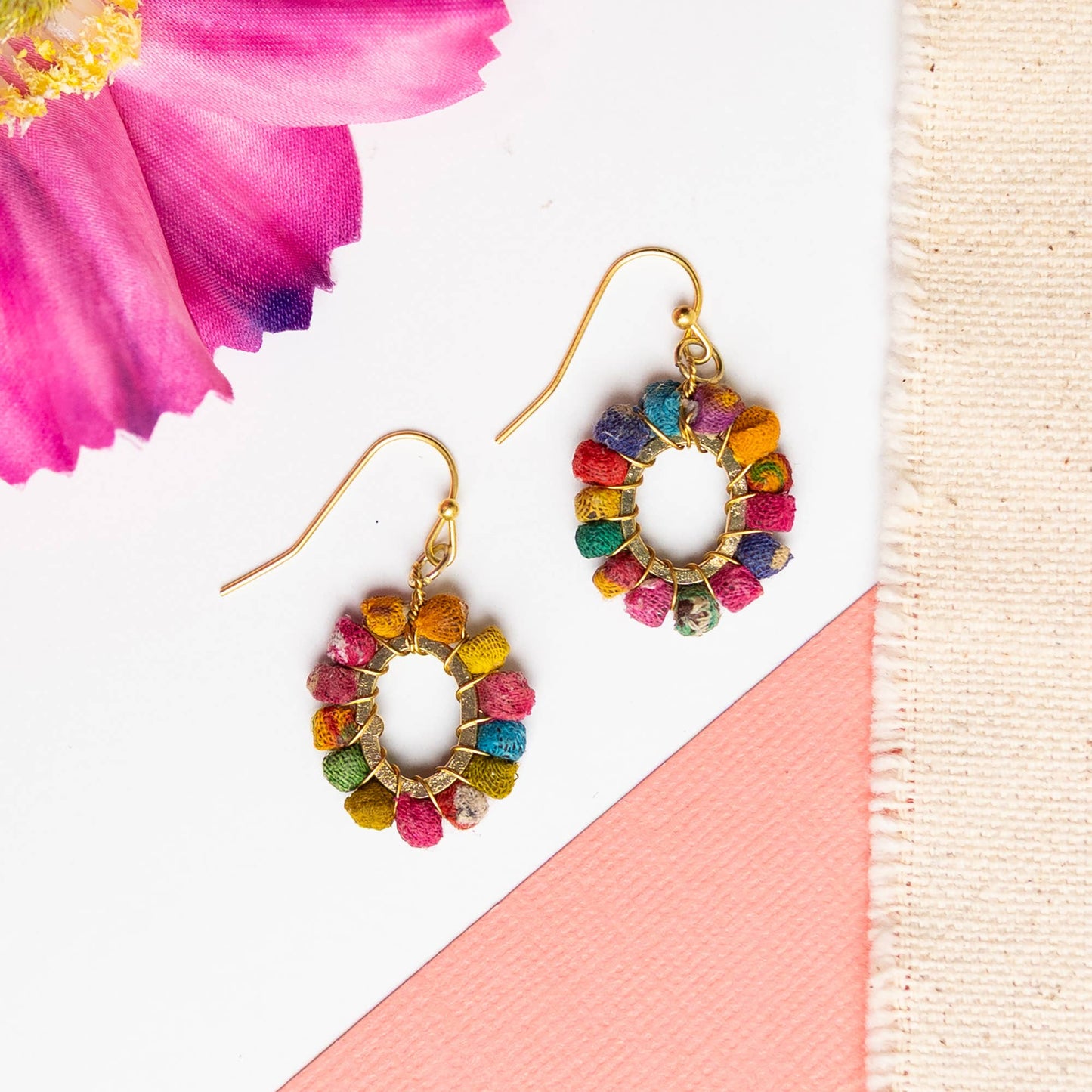 Handmade Kantha Milieu Oval Earrings by WorldFinds