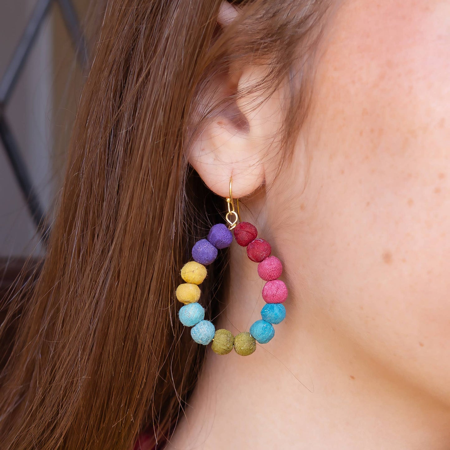 Colorblock Kantha Teardrop Earrings - Brights