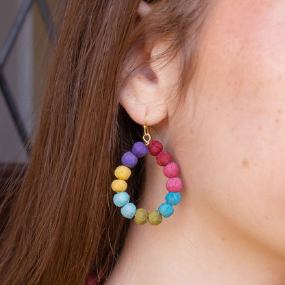 Colorblock Kantha Teardrop Earrings - Brights