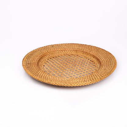 Brązowy talerz ładujący z rattanu - Pleciony podkładka ze słomy