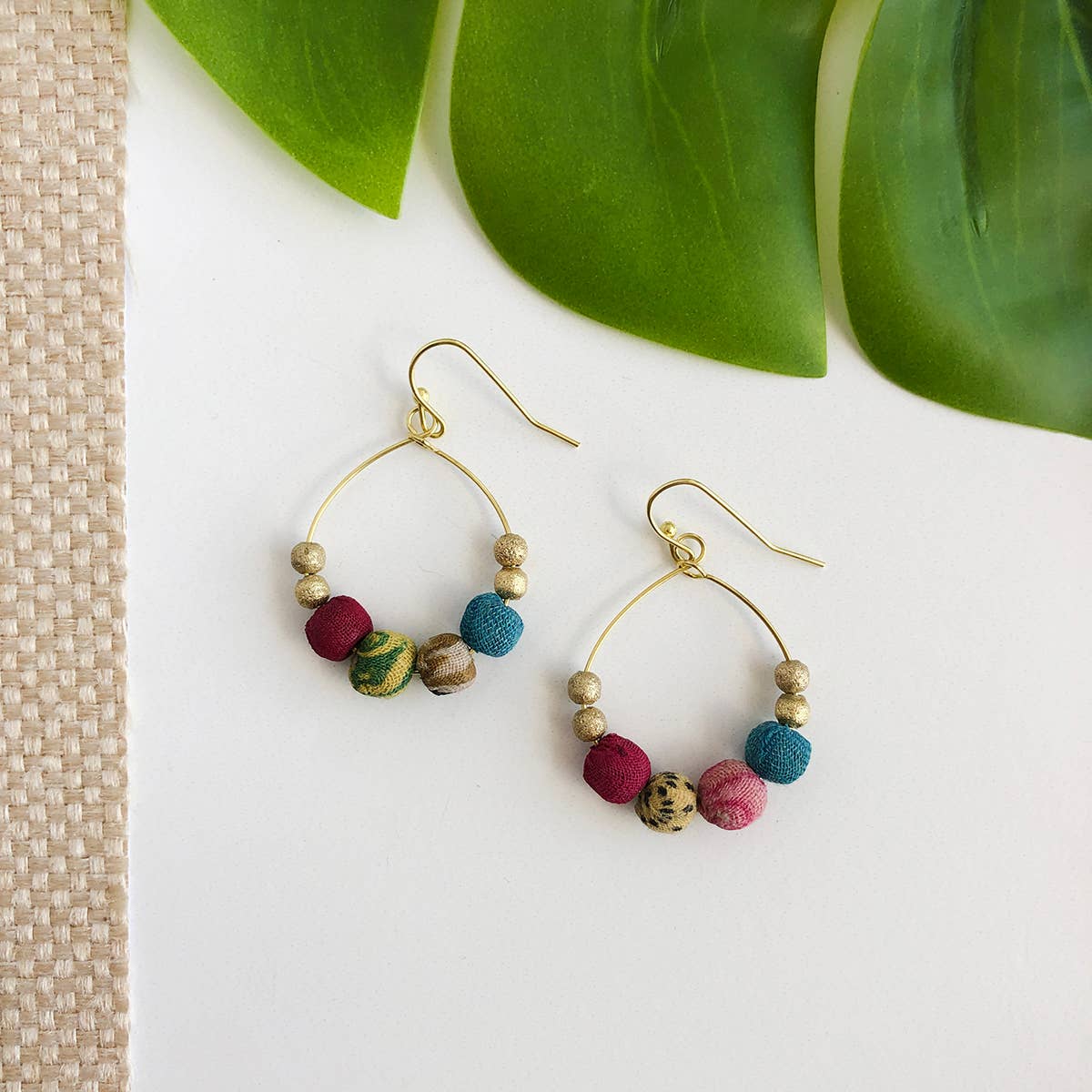Handmade Kantha Petite Gilded Hoops by WorldFinds