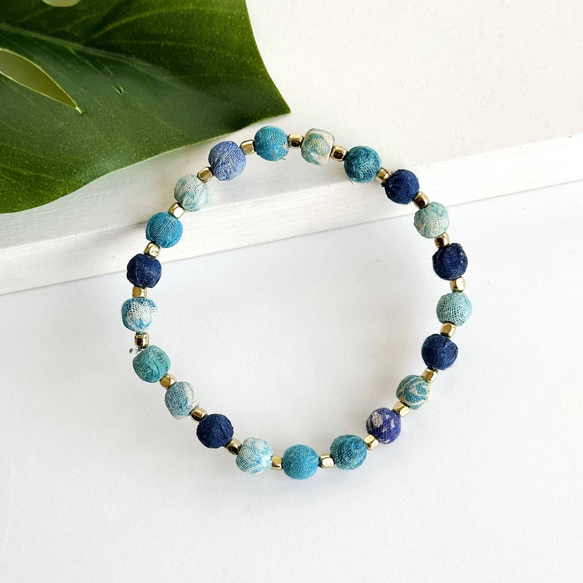Handmade Dotted Kantha Azure Bracelet by WorldFinds