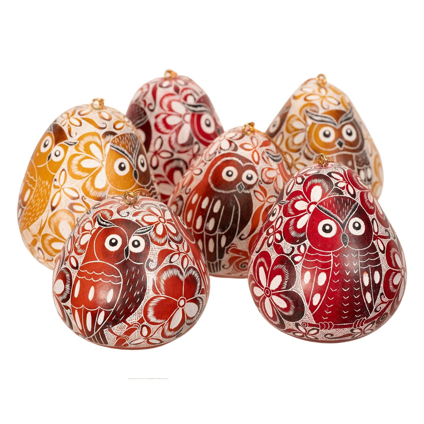 Gourd Ornament | Owl Trio Laced Bird
