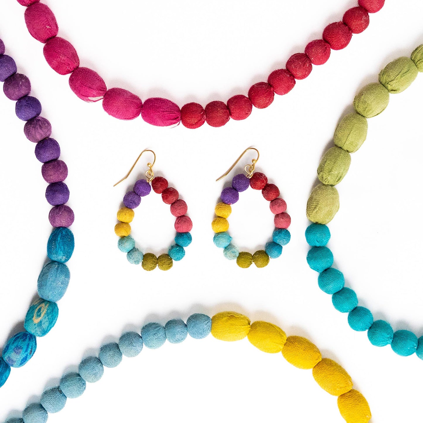 Colorblock Kantha Teardrop Earrings - Brights